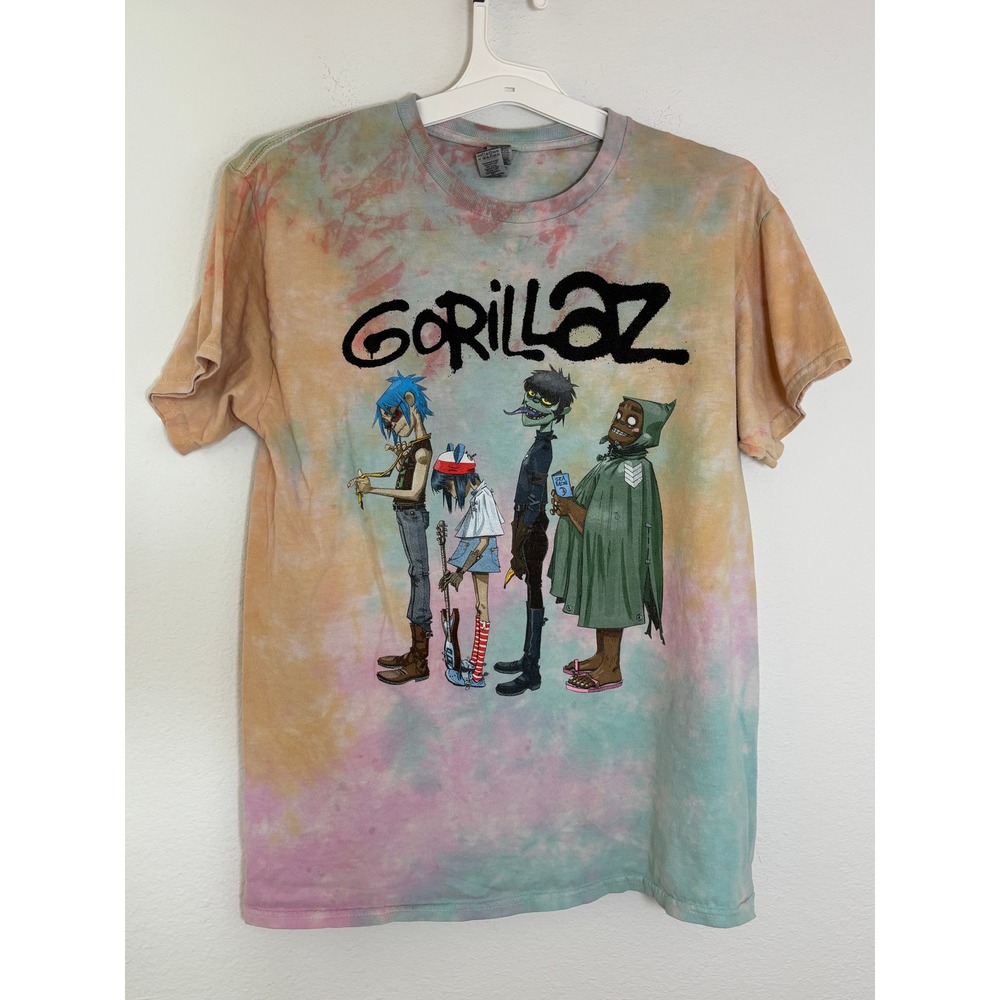 Gorillaz Graphic Tie Dye T-Shirt Gildan Heavy Cotton Pastel Band Tee Medium
